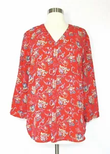 CYNTHIA ROWLEY Blouse Top Red Blue Green Floral SMALL - Picture 1 of 4
