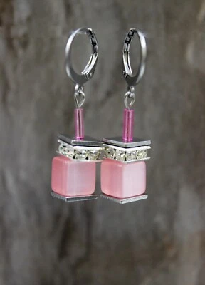 Ohrringe Würfel Ohrhänger Perlen Polaris Rosa Strassperlen Damen Edel #C088 - Bild 1 von 4