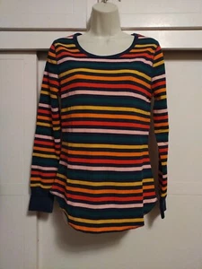 Old Navy Womens Multicolor Striped Henley Thermal Knit Top Size Medium New - Picture 1 of 10