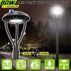 Commercial LED Post Top Light 80W 11200lm Dusk to Dawn Outdoor Garden Pole Light - Picture 1 of 12