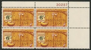 1968 Daniel Boone Plate Block of 4 6c Postage Stamps, Sc# 1357, MNH, OG - Picture 1 of 1