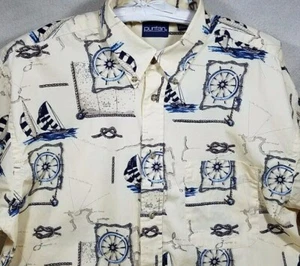 CAMISA HAWAIANA VELA NÁUTICA LUAU TROPICAL PURITANA GRANDE AMARILLO CLARO BOTONES - Imagen 1 de 12
