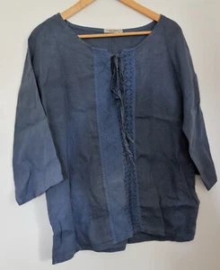 Fabuloso Top Azul Lino Italiano LUNGO L'ARNO. Manga 3/4. Talla mediana - Imagen 1 de 5