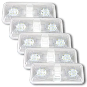5 NEW RV LED 12v CEILING FIXTURE DOUBLE DOME LIGHT FOR CAMPER TRAILER RV MARINE - Picture 1 of 7