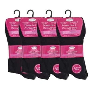 Mujer Damas Calcetines Diabéticos No Elásticos Sueltos Agarre Suave Top 4-8 Negro/Blanco - Imagen 1 de 7