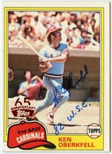 KEN OBERKFELL AUTO SIGNED 2016 Topps 65th Anniversary Red Foil 1981 #32 Buyback