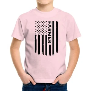 Farmer US Flag Toddler Kids Youth T-shirt Farming USA Gift Fourth July 4th Tee - Picture 1 of 16