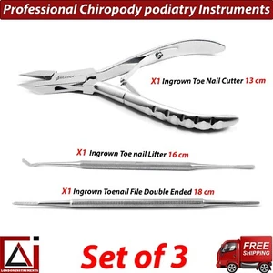 Podiatry Toenail Removal Tools Kit Ingrown Clipper Nipper Nail Lifter File 3 Pcs - Picture 1 of 4