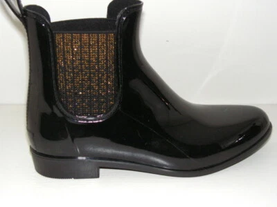 Botas de lluvia Guess negras charol~Mujeres talla 7~Zapatos de agua en el tobillo medio~Copper Goring Foto 1 de 4