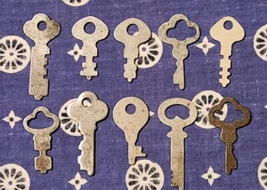 Antique Lot Of 10 Vintage Flat Skeleton Padlock Keys Various Styles - Picture 1 of 1