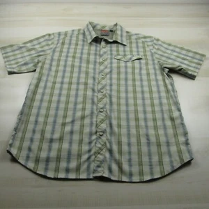 Merrell Shirt Mens Large Green Blue Pearl Snap Button Up Western Wicking UPF - Picture 1 of 12