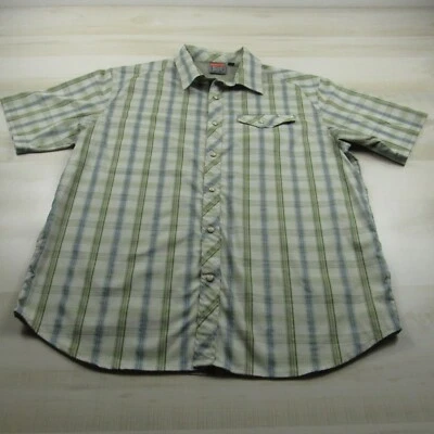 Merrell Shirt Mens Large Green Blue Pearl Snap Button Up Western Wicking UPF - Image 1 of 4
