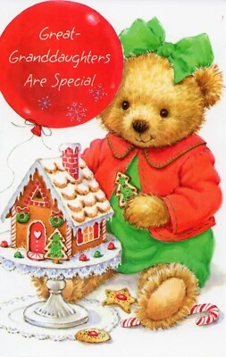 Cute CHRISTMAS Card FOR GREAT-GRANDDAUGHTER, Teddy Bear by Gallant Greetings + ✉