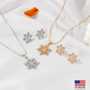 Fashion Women Full Crystal Necklace Earrings Large Snowflake Stars Bling 1884 - Picture 1 of 7