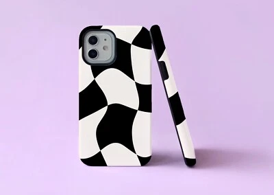 Checkered Wavy Check Black 2 in 1 Tough Phone Case/Cover For iPhone Samsung - Image 1 of 4