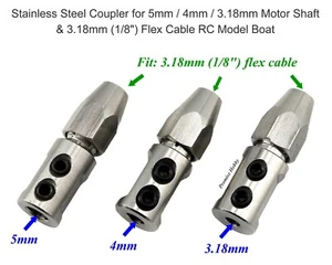 Kupplung für 5mm / 4mm / 3,18mm Motorwelle & 3,18mm (1/8") Flexkabel RC Boot - Bild 1 von 28