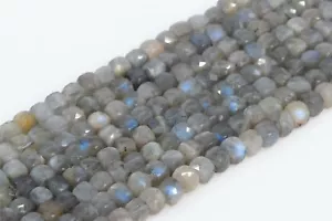 4MM Light Gray Labradorite Faceted Cube Grade A Genuine Natural Loose Beads - Picture 1 of 4