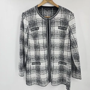 Veste tricot sur mesure imprimée Ming Wang femme Sx 1X pull noir blanc - Photo 1/8