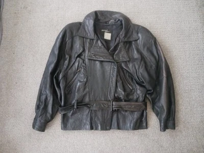 Michael Hoban North Beach Leather Belted Bomber Jacket Women Black Size 5 / 6 - Image 1 of 4