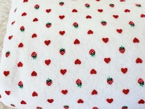 Vintage Strawberry Hearts Cotton Flannel Fabric Small Print ~ 41”x64” - Picture 1 of 3