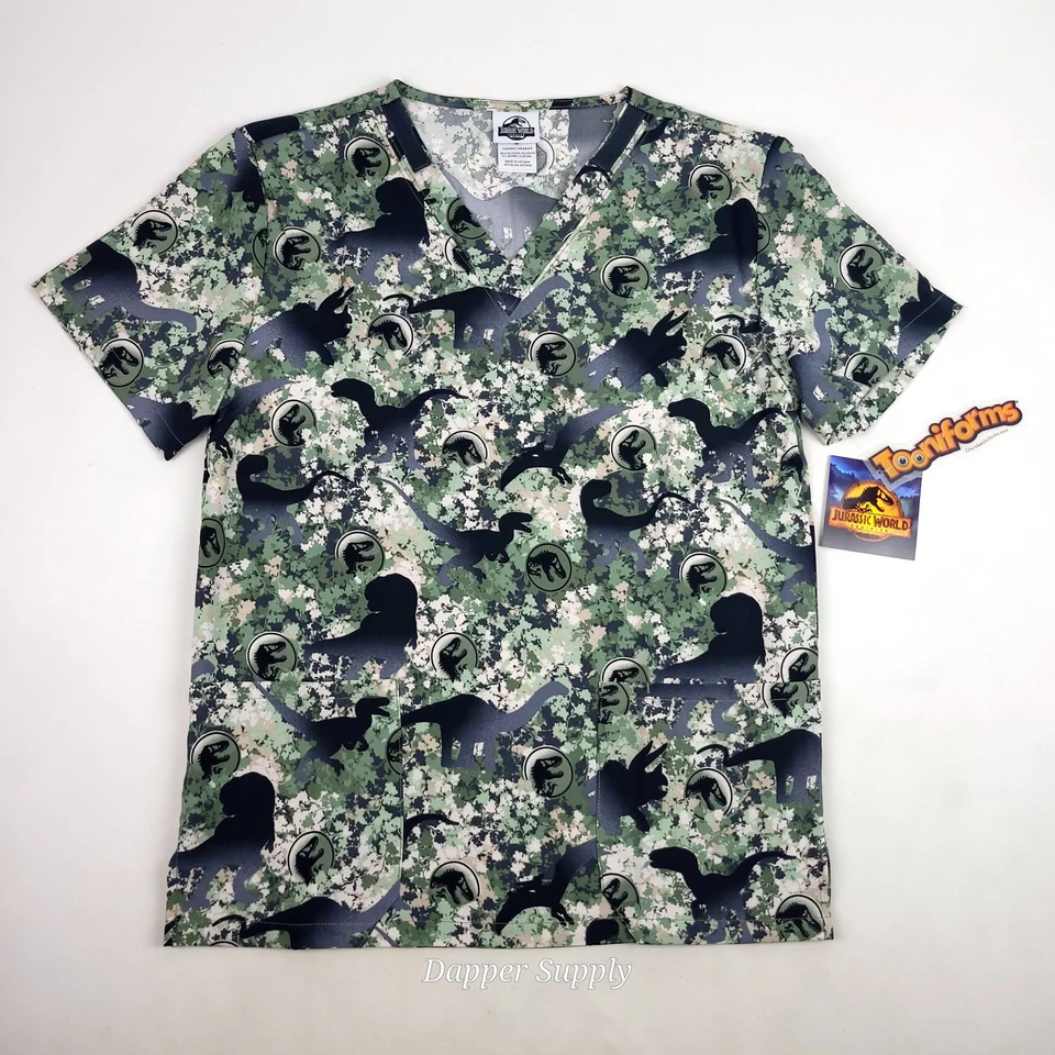 Cherokee Jurassic World Scrubs Tooniforms Unisex Large V Neck Top TF728