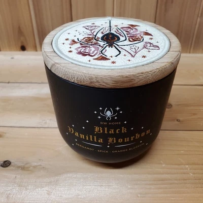 DW Home Black Vanilla Bourbon Scented Jar Candle Embroidered Spider Halloween  - Image 1 of 4