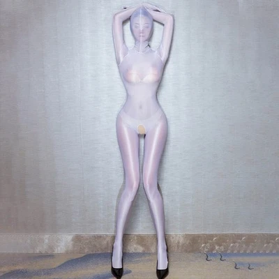 Macacão feminino óleo brilhante brilhante bodystocking Zentai máscara capuz macacão macacão - Imagem 1 de 4