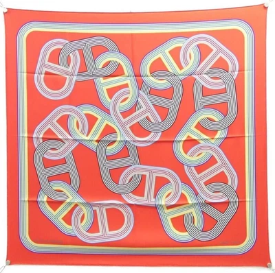 [Rank A] HERMES Carre 90 100% Silk Scarf "CIRCUIT 24 FAUBOURG" Red Japan - Image 1 of 4