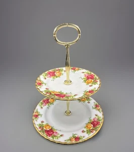 VINTAGE ROYAL ALBERT CHINA "OLD COUNTRY ROSES" TWO TIER CAKE PLATE - Picture 1 of 7
