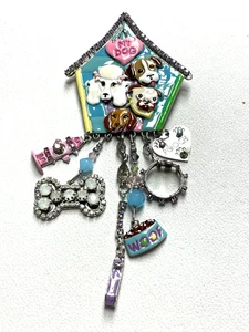 Lunch at The Ritz LATR 2GO Dog House Brooch Pin Pendant Rhinestone Dangles - Picture 1 of 14