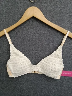 Xhilaration Juniors Crochet Bikini Top Beige w/ Multicolor Back Size S 0-2 - Image 1 of 4