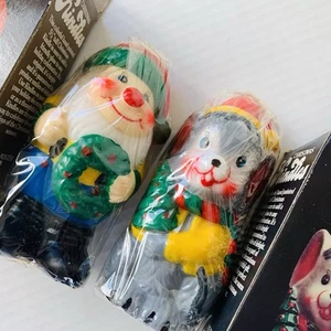 Vintage 1983 Christmas Candles Merry Mouse & Mister Elf Kindle New Boxed Decor - Picture 1 of 8