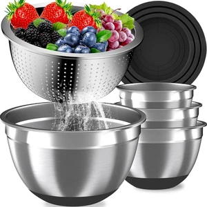Mixing Bowls with Airtight Lids Set, 4 Stainless Bowls Nesting Bowls & Colander - Picture 1 of 12