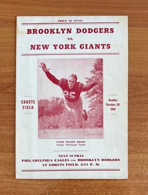 vintage 1941 NFL NEW YORK GIANTS @ BROOKLYN DODGERS FOOTBALL PROGRAM October 26 - Image 1 of 3