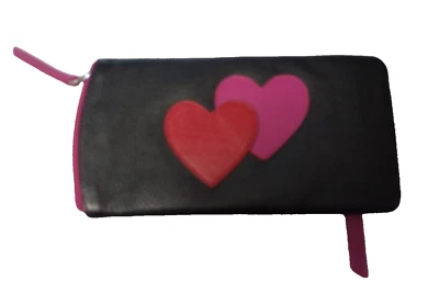 Estuche para gafas de sol de cuero doble corazón negro/rojo/orquídea nuevo sin caja Foto 1 de 4