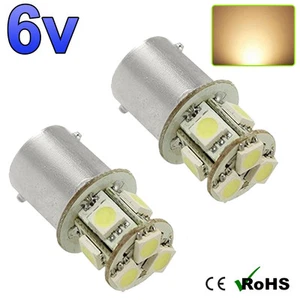 2 x 6v Warm White BA15s 8 SMD 5050 LED Side Interior Light Bulbs GLB 205 6 VOLT - Picture 1 of 3