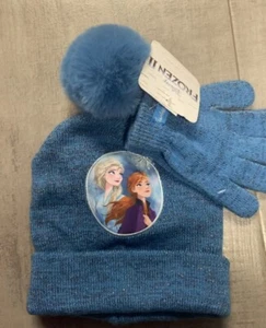 Disney Frozen 2 Blue Hat & Gloves Set Girls, New Elsa Anna - Picture 1 of 2