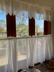 Cafe Curtain Lace Set-EMMY -rod pocket - set top & bottom -IVORY-caravan-kitchen - Picture 1 of 6