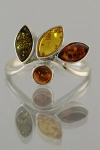 Multicolor Genuine BALTIC AMBER Silver Ring 6.5 r160614-17 - Picture 1 of 3