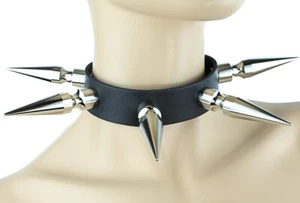 3" Spike Leather Punk Goth Bondage Pendant Choker Collar Black Leather Necklace - Picture 1 of 6