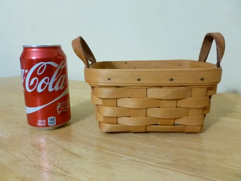 Longaberger 1987 Basket Small Rectangular With Leather Handles 7 1/4" L Cover