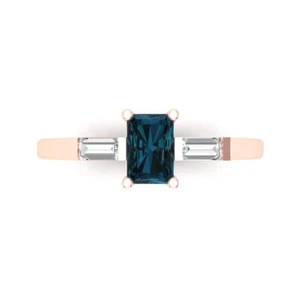 14K Rose Gold Three-Stone Engagement Ring, 0.8 ctw Natural London Blue Topaz - Picture 1 of 11