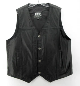 FMC Vest Men XXXXL Black Leather Jacket Moto Biker Western Buffalo Nickel Snaps - Picture 1 of 10