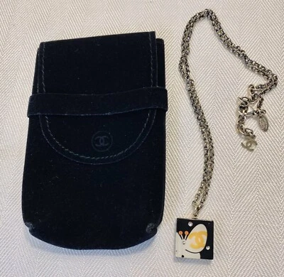 Auténtico Chanel CC Logo Negro Plata Collar Cristales Mariposa Karl Lagerfeld RARO Foto 1 de 4