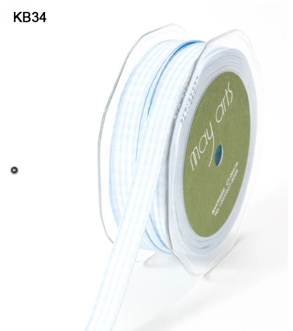 Cinta sólida a cuadros de 3/8 pulgadas - May Arts - KB34 - Lt azul/blanco - 50 yardas Foto 1 de 1