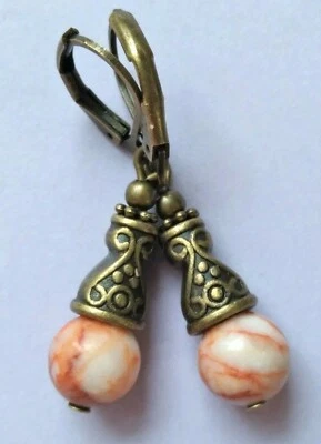 Picasso Jaspe Bali Pendiente Gota Bronce PALANCA TRASERA Hecho a Mano XGE Foto 1 de 4