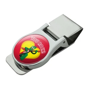 Gumby con Guitarra You Rock Corazón Satinado Cromado Metal Clip para Dinero - Imagen 1 de 3