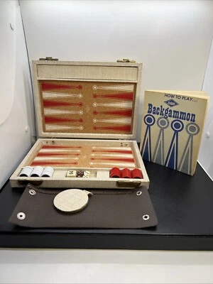 Lowe Bookshelf Magnetic Backgammon Game Missing 1 Cup READ Beige Travel Case - Image 1 of 4
