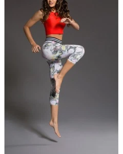 Leggings Capri ONZIE Blanco Multicolor Iridiscente Espejo Recortado S/M Pequeños Medianos - Imagen 1 de 9