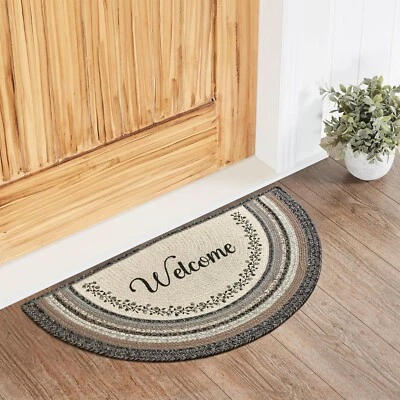 Floral Vine JUTE Half Circle Welcome RUG Country Cottage 农舍 带垫 棕褐色 — 第 1/4 张图片